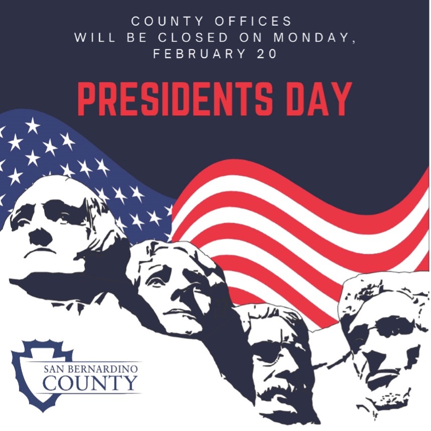 County offices will be closed on Monday for Presidents Day, February 20.