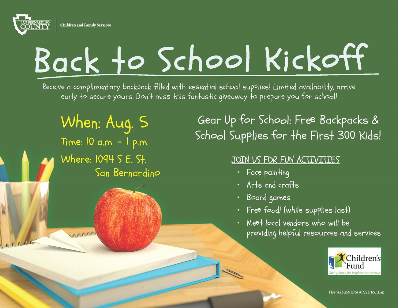 Children and Family Services is hosting a backtoschool backpack