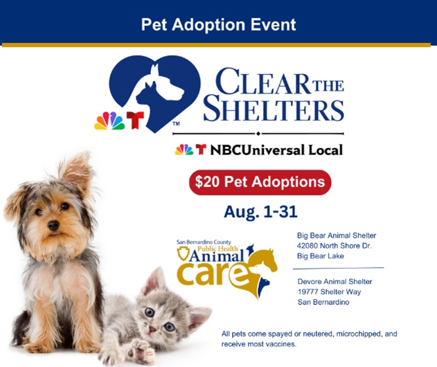 Free Pet Adoptions Through August 6 - City of San Bernardino