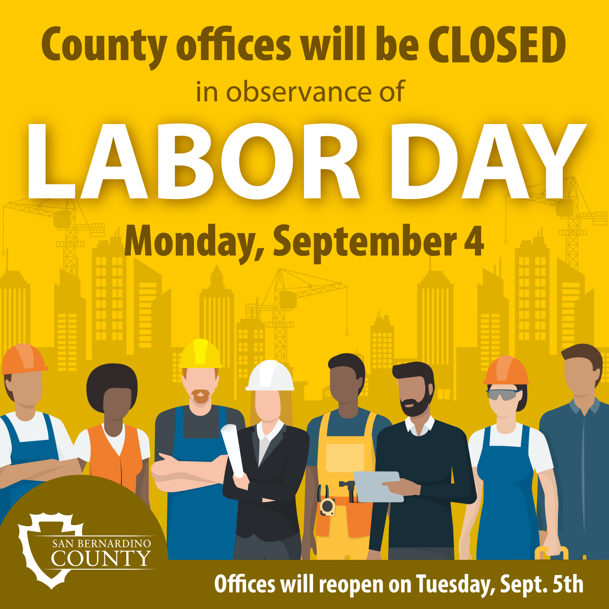 County offices will be closed Monday in observance of Labor Day