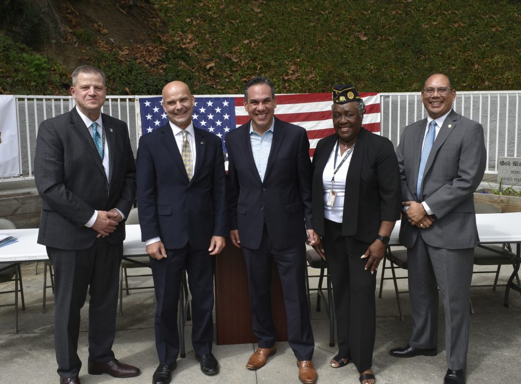 From left to right: Dr. V. Franklin Sechriest, Chief of Staff of VA Loma Linda Health Center; Emmett O’Meara, Los Angeles VA Regional Office; Representative Pete Aguilar, 33rd District; Josephine Thomas, California Department of Justice, American Legion 25th District Commander; Victor Tordesillas, Interim Director Veterans Affairs.