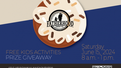 A flier with a donut in the middle and the title Donuts with Dads.