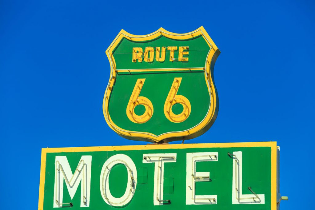 Sign that says "Route 66 Motel"