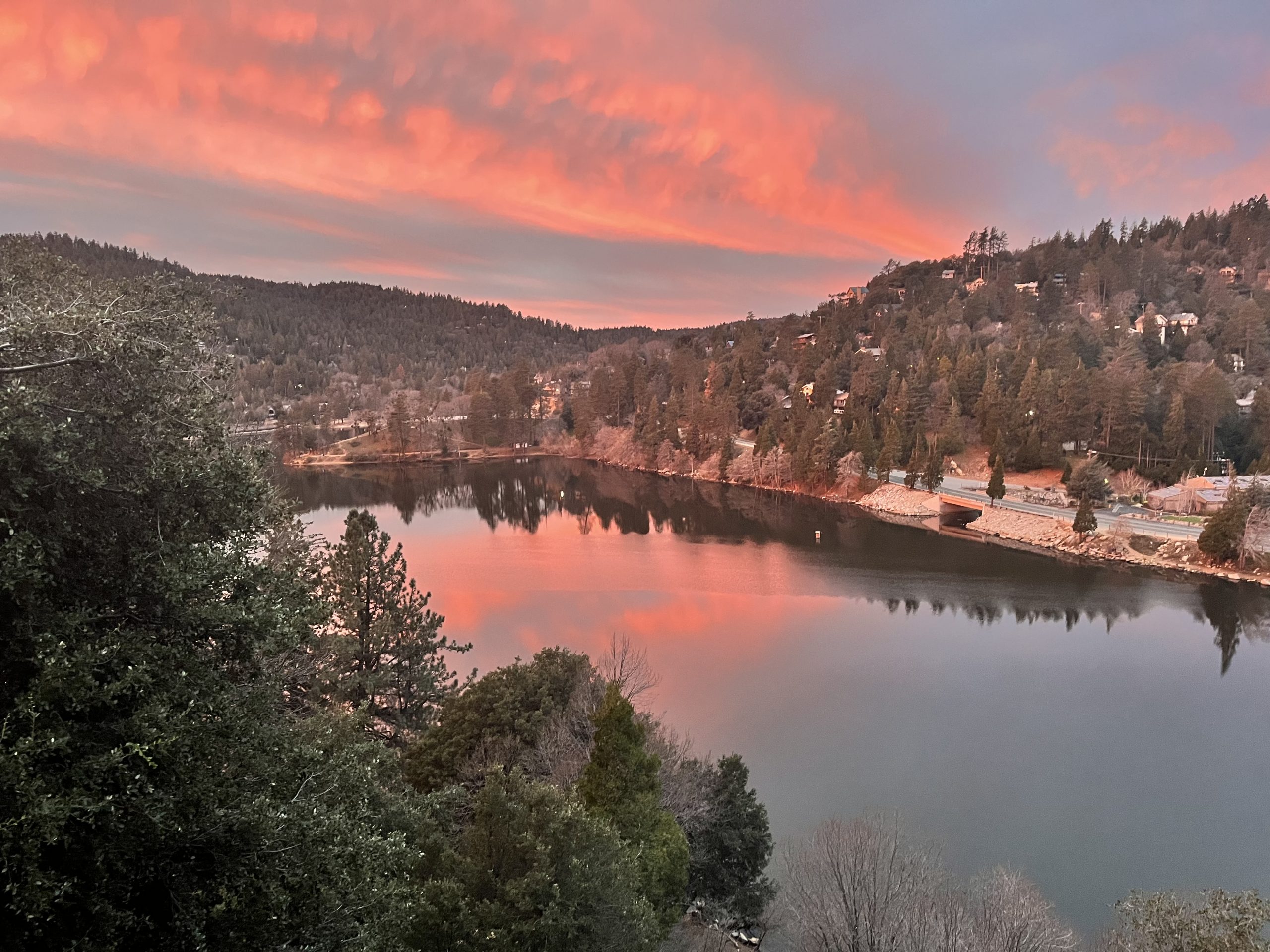 Mountain view at sunset in Crestline at Lake Gregory by Virginia Paleno.