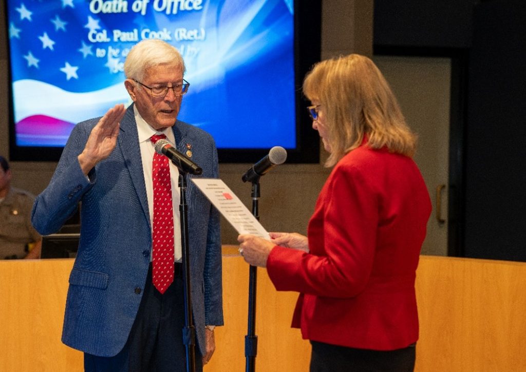 First District Supervisor and Vice Chair Supervisor Col. Paul Cook (Ret.) new oath of office.