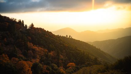 Sunrise over mountain range in Running Springs.