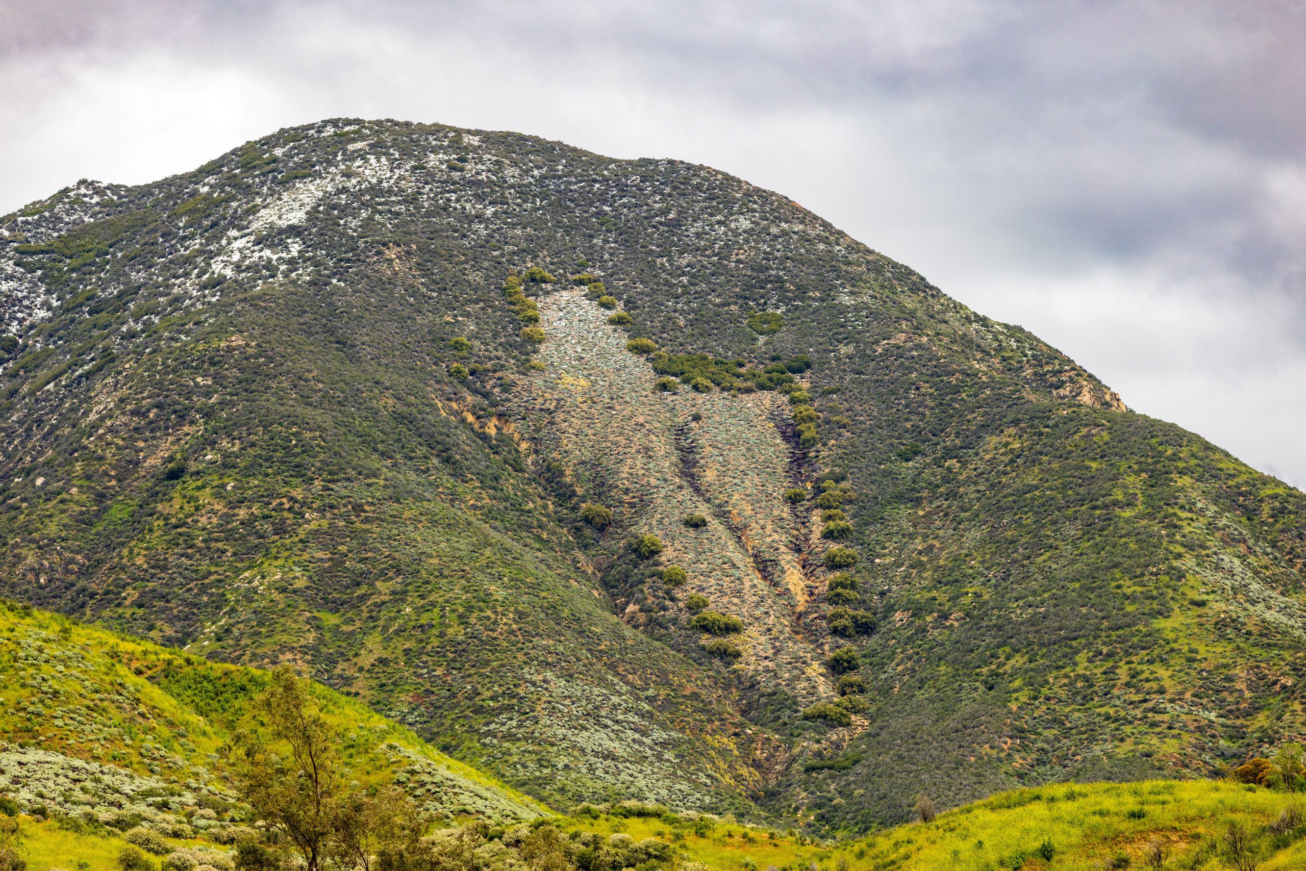 Color image of the San Bernardino Mountains with an arrowhead outline.