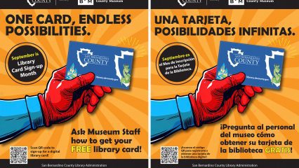 A superhero holds a library card and there’s text that says "One Card, Endless Possibilities," "September is Library Card Sign-up Month."