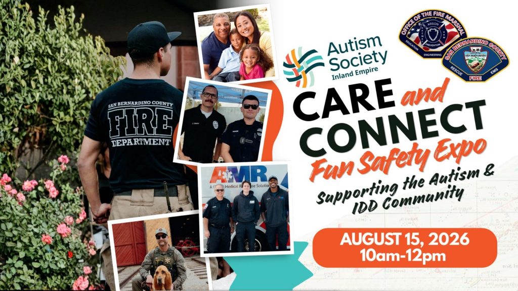 Flyer for Care and Connect Fun Safety Expo, Aug. 15, 2026, 10am-12pm in Fontana, CA. Free event, RSVP required.