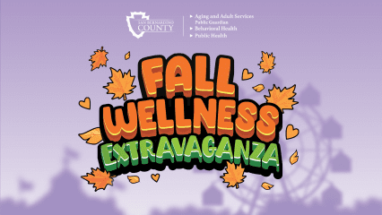 Fall Wellness Extravaganza logo with autumn leaves and hearts, promoting a free community event for wellness and connection.