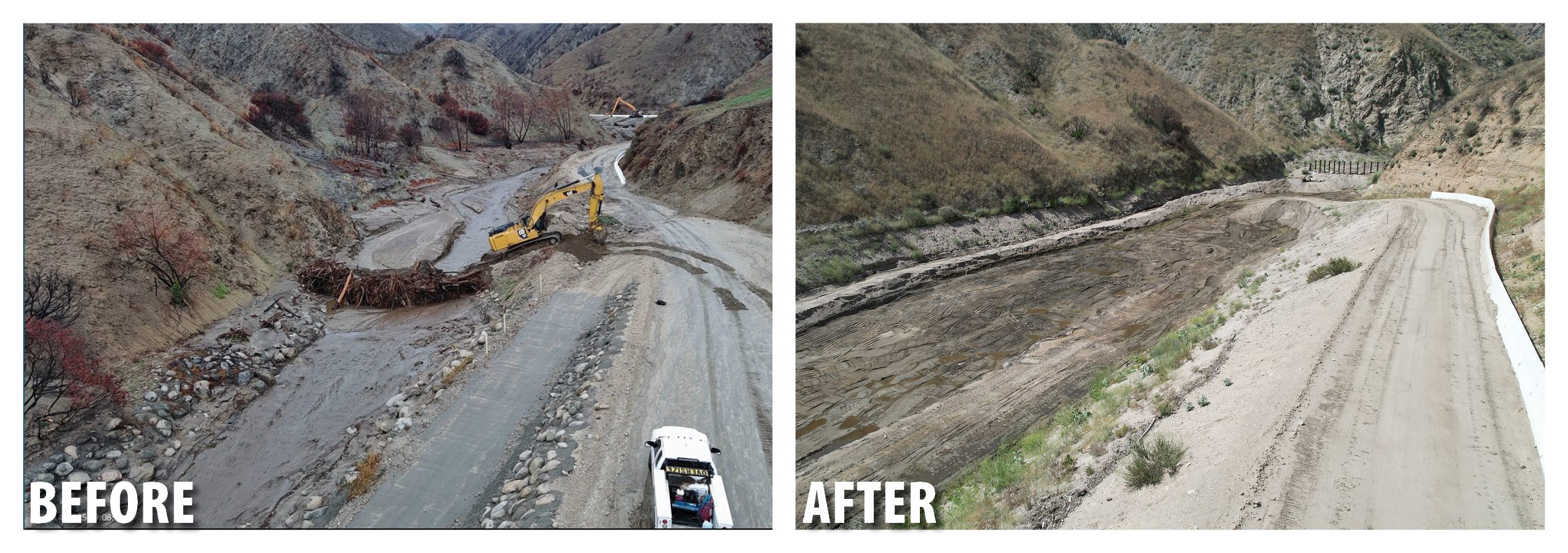 A before and after photo of an improvement project within a community that impacted by a devasting fire.