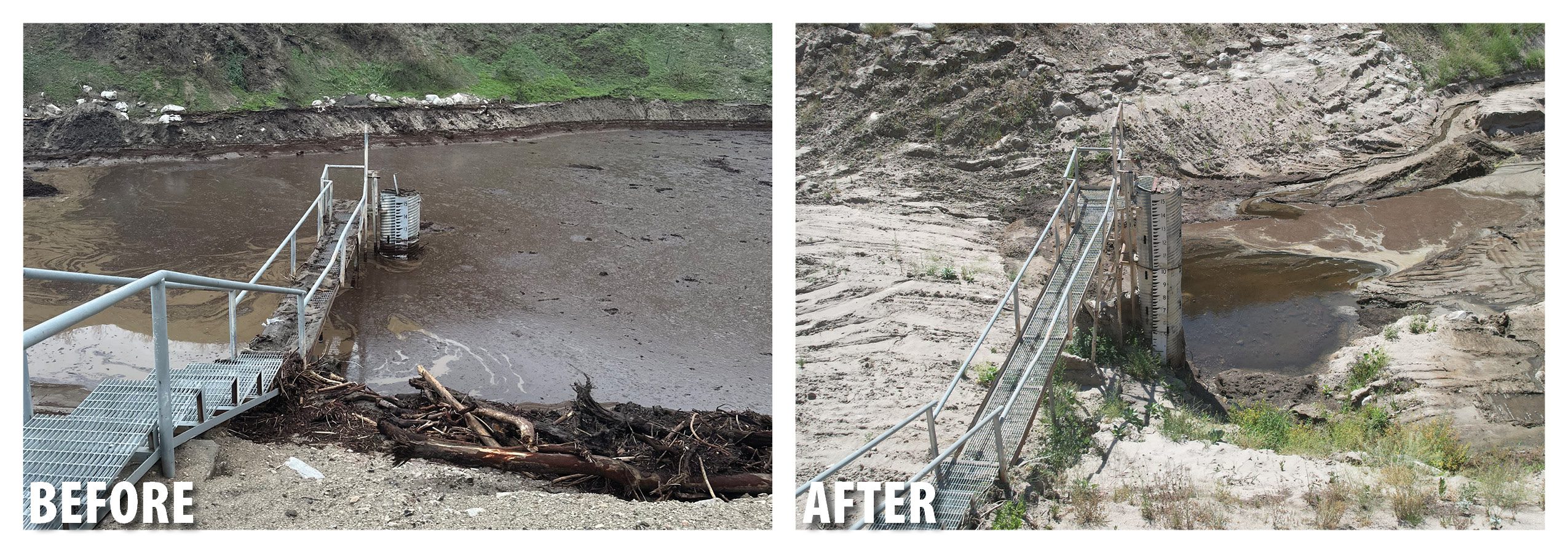 A before and after photo of an improvement project within a community that impacted by a devasting fire.