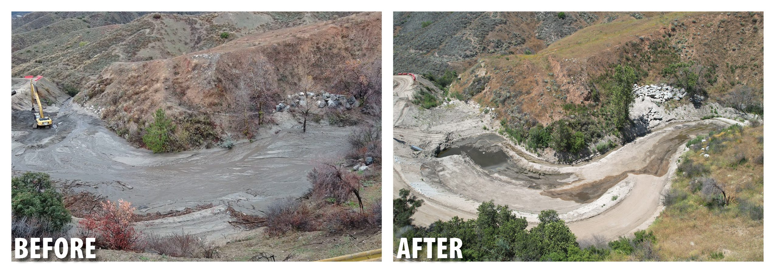 A before and after photo of an improvement project within a community that impacted by a devasting fire.