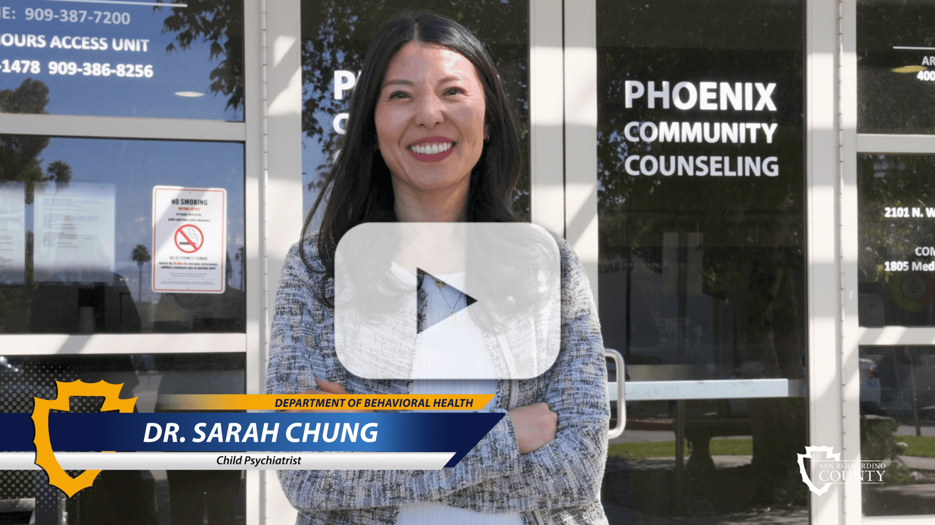 Video thumbnail featuring Dr. Sarah Chung, a child psychiatrist with San Bernardino County Department of Behavioral Health.