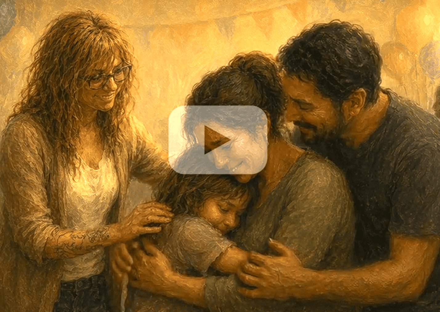 Illustration of a family embracing in a warm group hug, symbolizing love, healing, and reunification.