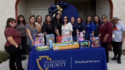San Bernardino County Preschool Services Director Arlene Molina joins Ontario Maple Head Start staff in celebrating Head Start Awareness Month.