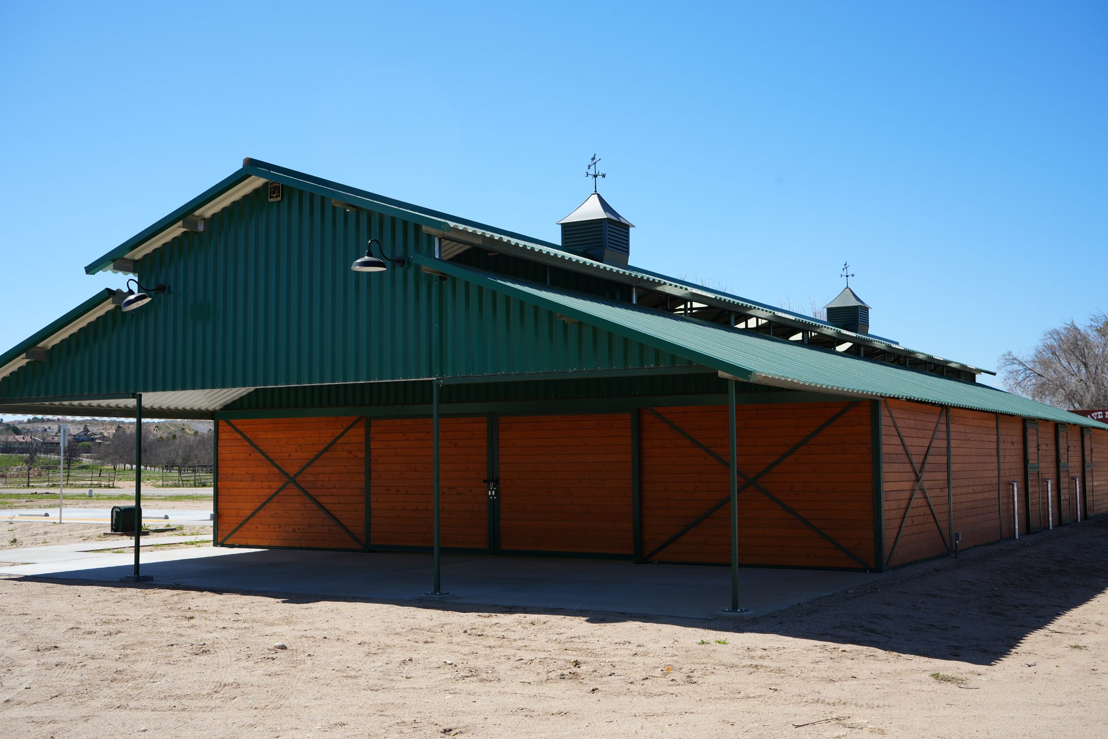 The outside view of the new barn.