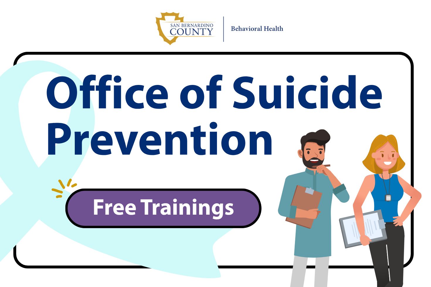Office of Suicide Prevention sign displayed prominently in a professional setting, emphasizing mental health awareness and support.