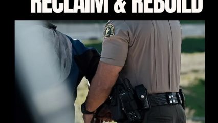 Image of deputy detaining a person. Text: “SAN BERNARDINO COUNTY SHERIFF’S DEPARTMENT OPERATION RECLAIM & REBUILD FEBRUARY 3, 2026 @sanbernardinocountysheriff wp.sbcounty.gov/sheriff”