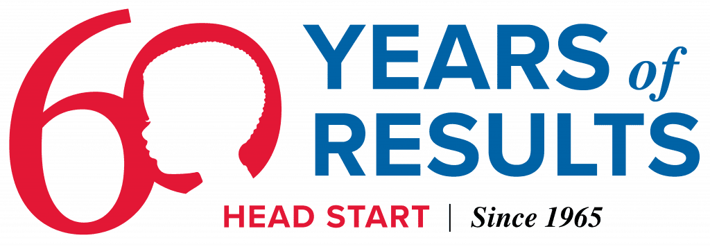 A logo with 60 in red and the silhouette of a child in the zero. Text reads, 60 years of results, Head Start since 1965.
