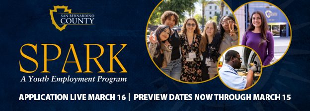“SPARK A Youth Employment Program, Application Live March 16 | Preview Dates Now Through March 15” with diverse youth and a technician photo.
