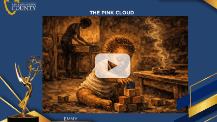The Pink Cloud graphic shows a baby near blocks and an ashtray, with a play button and Emmy-nominated badge.