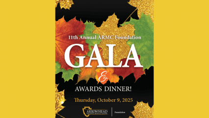 Graphic for the 11th Annual ARMC Foundation Gala & Awards Dinner on Thursday, October 9, 2025. The design features autumn leaves against a bold yellow background.