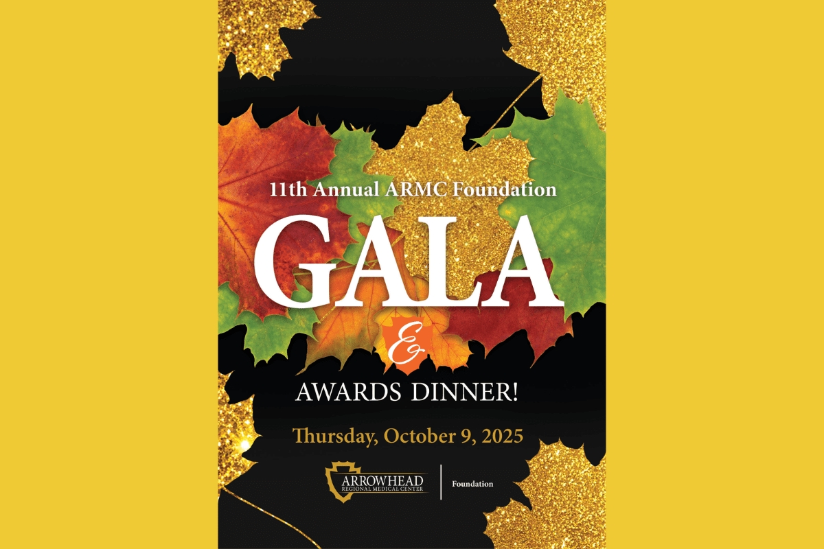 Graphic for the 11th Annual ARMC Foundation Gala & Awards Dinner on Thursday, October 9, 2025. The design features autumn leaves against a bold yellow background.