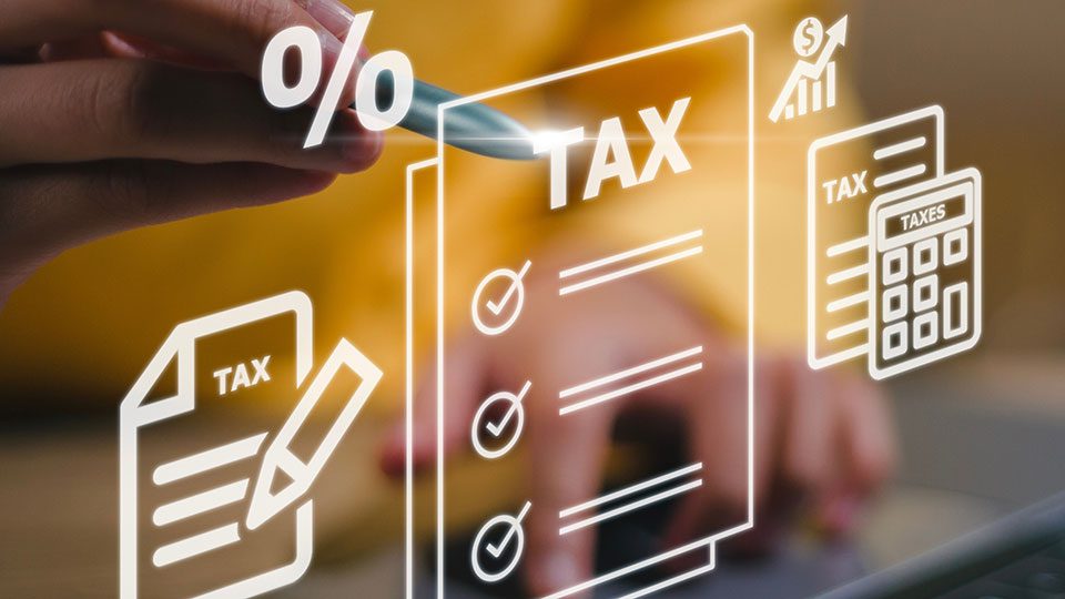 Woman using computer filling out personal income tax return